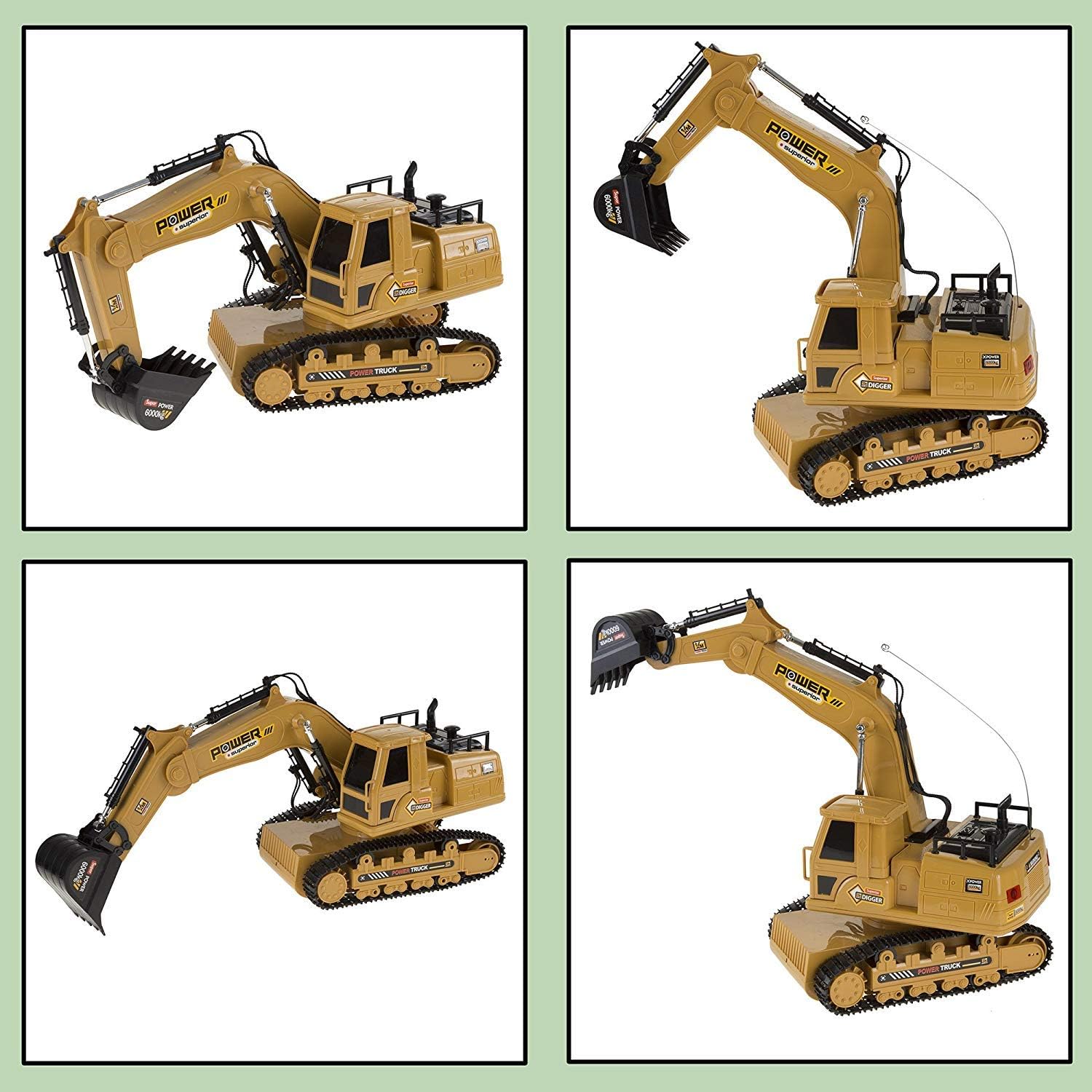 Ramus Plastic RC Excavator 6-Channel Wireless Remote Control Toy Truck Engineering Vehicles Machine Construction Toy with Lights 360° Rotation (Yellow) 1