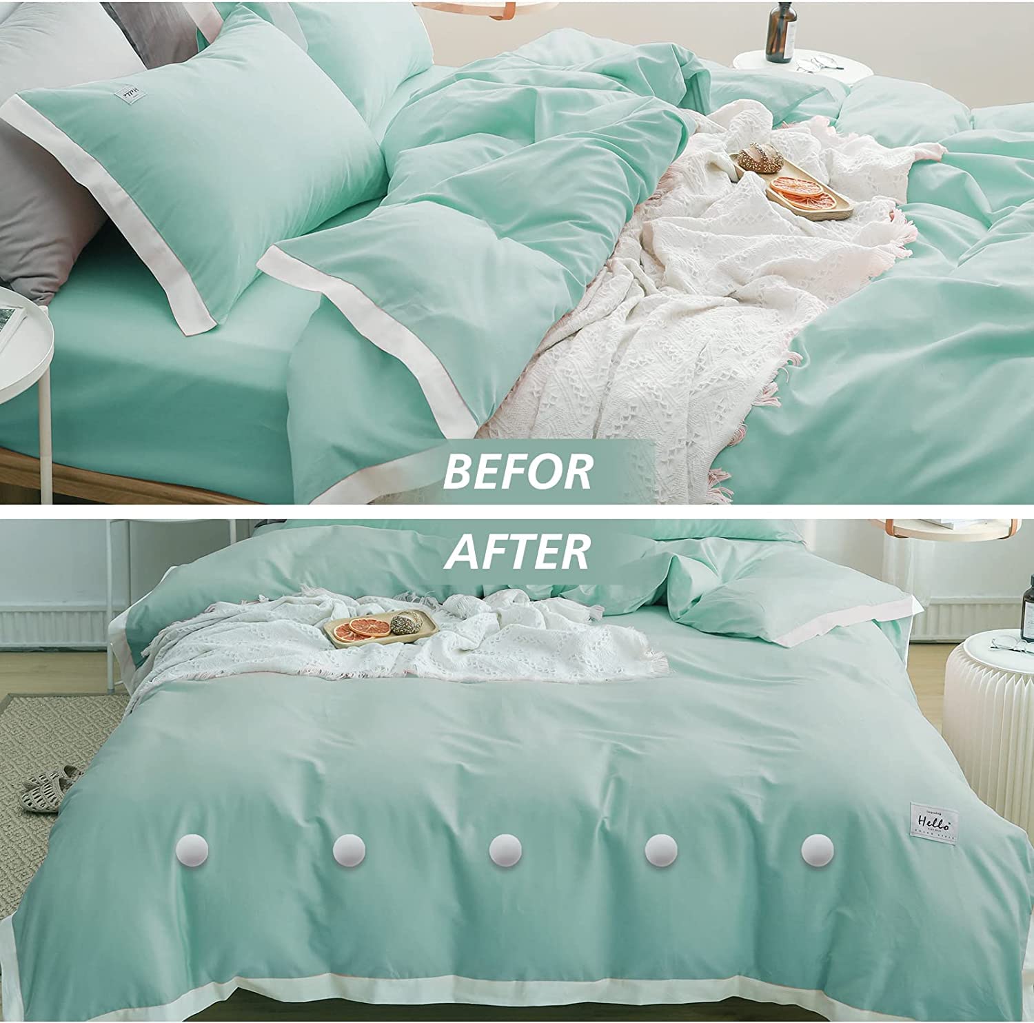 HEXONIQ® Mushroom Round Quilt Fixing Clips With Buttons - Duvet Cover Pins For Bedroom (Grey, Pack of 8) 1
