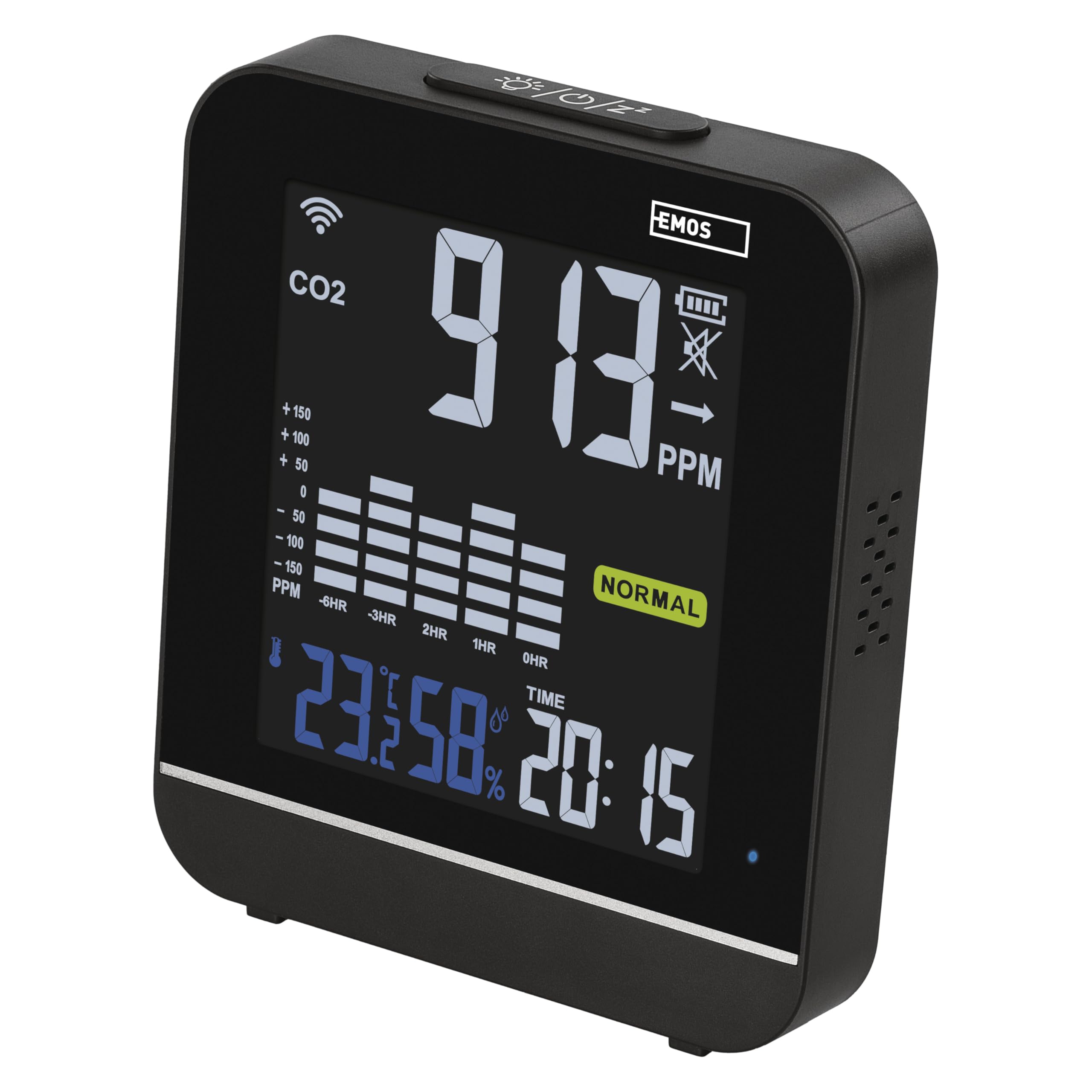 EMOS GoSmart - Smart Home Luftqualitätsmonitor mit App - WiFi - Farbdisplay - CO2 Messgerät - Temperatur und Feuchtigkeitssensor - USB-C Stromversorgung - TUYA, SmartLife kompatibel - schwarz