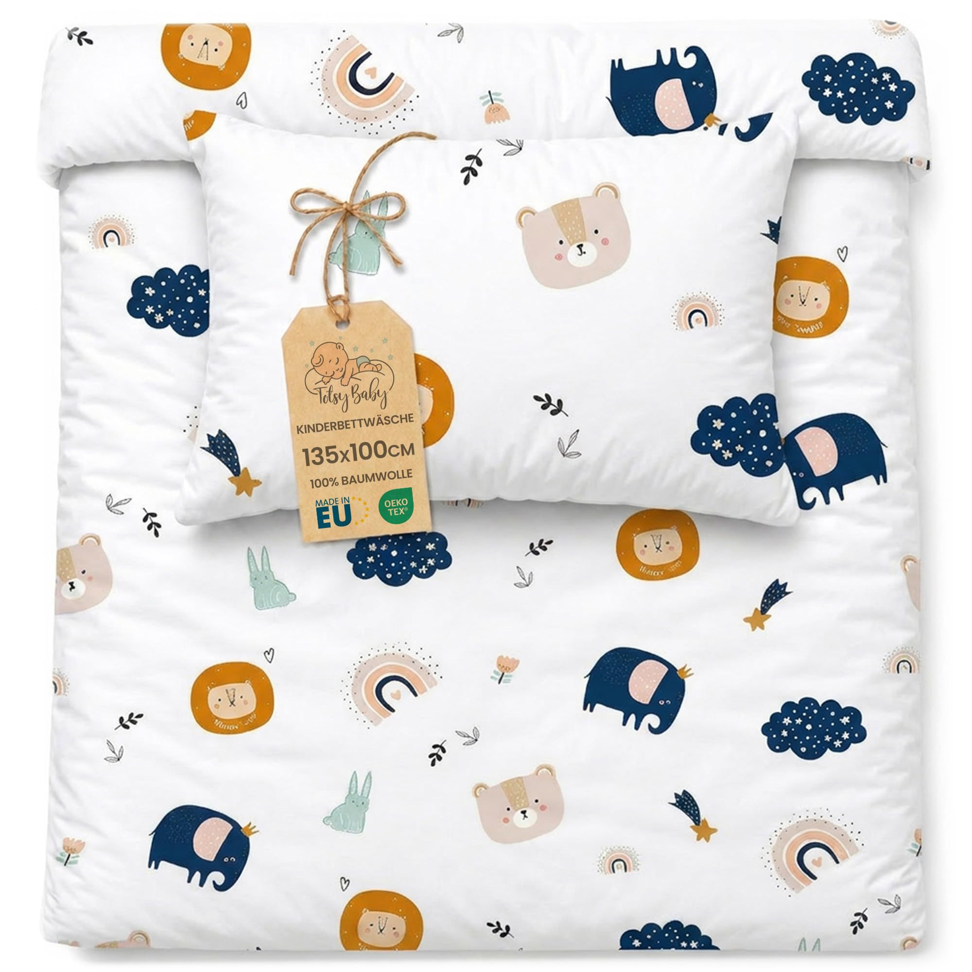 Totsy Baby Cot bed duvet cover set 100x135 cm - Cotton toddler quilt covers for girl and boy Set Comforter cover 100 x 135 cm and pillowcase 60 x 40 cm Oeko-Tex