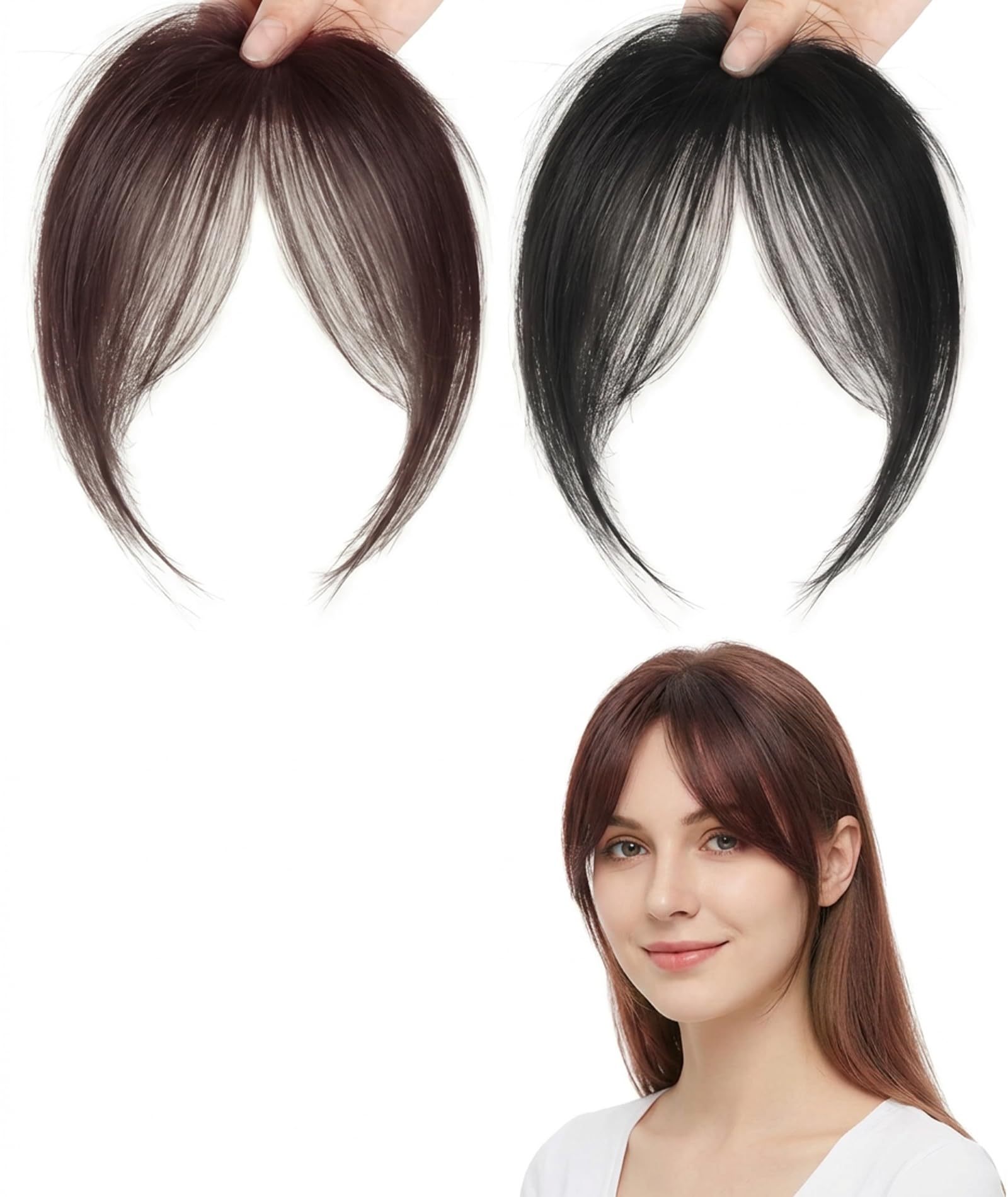 2PCS Hair Topper for Women Thin Hair, Curtain Bangs Hair Extension with Clip-In Design, Hair Extensions for Women Black and Dark Brown, Natural Looking Bangs for Daily Styling & Special Occasions (Natural Black)-image-28