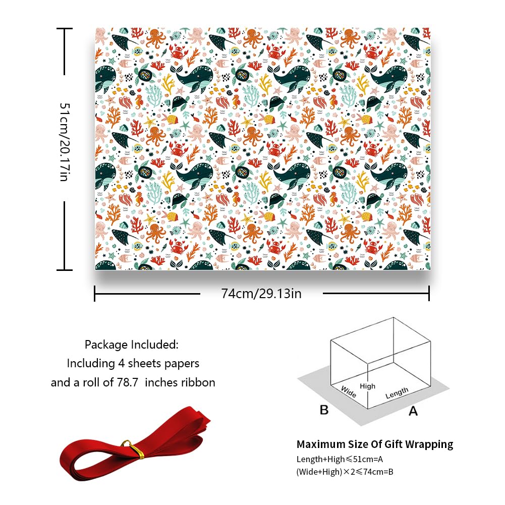 Carta Regalo Oceano Per Bambini - 6 Fogli Con Animali Marini, Riciclabile - Foto 8