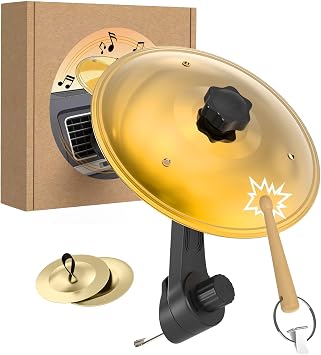 Car Cymbal Air Vent,Mini Car Drum Crash Cymbal Set with Mini Drum Stick & 2 Finger Cymbals,Fun Dashboard Instrument, Fun Gfit,Universal Fit for Most Cars Gold