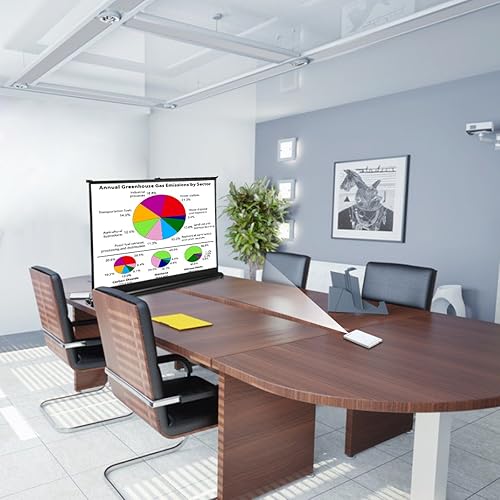 Miniatura 7 de Pantalla de proyección portátil de 40 pulgadas 169, pequeña pantalla retráctil de mesa móvil con soporte, ligera, de transporte y duradera para