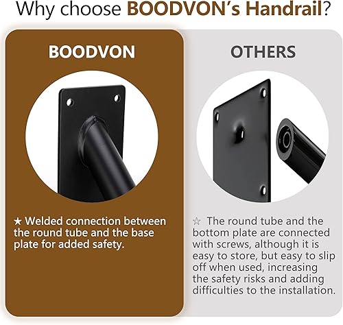 Miniatura 4 de BOODVON Pasamanos de montaje en pared para escalones al aire libre, barandilla de escalera en forma de U para pasamanos de 1 a 3 escalones con