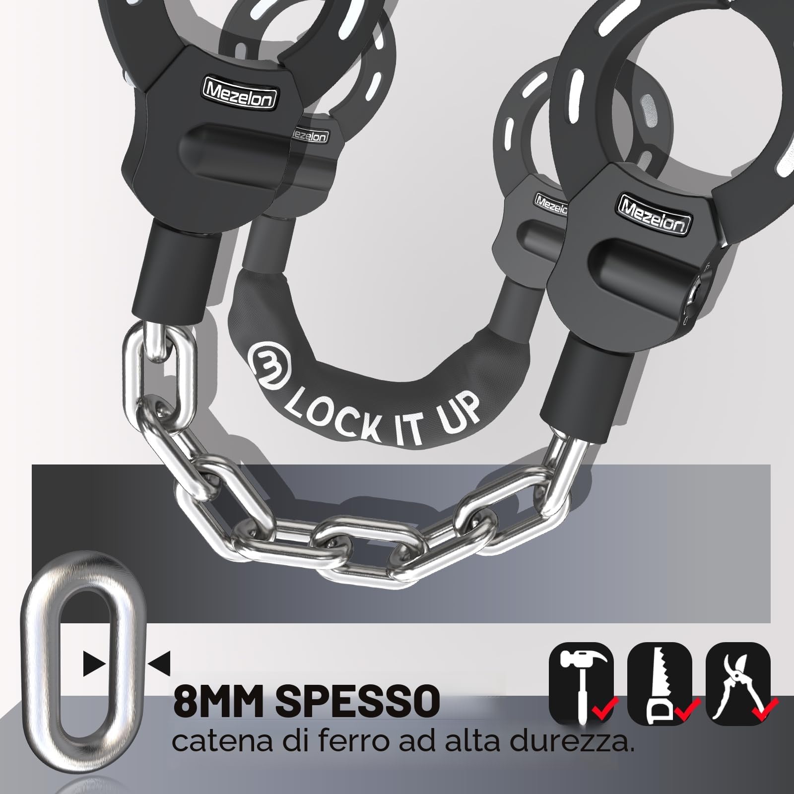 Antifurto Bici | Antifurto Monopattino Elettrico, Catena Lucchetto (4 Colori) Ideali per Biciclette, Scooter Elettrico, Moto