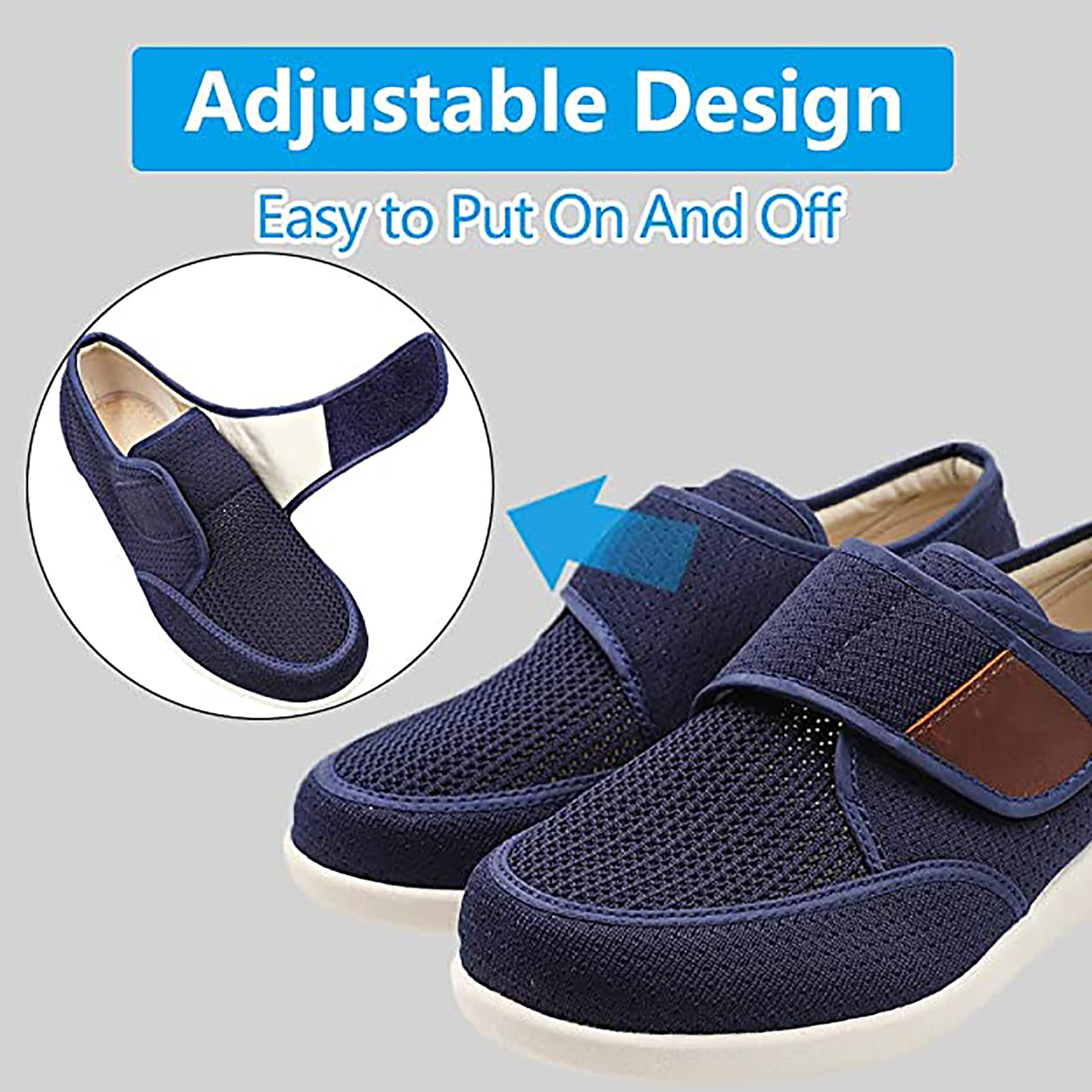 Hombres Zapatos Para Edema Diabético Ligero Caminando Respirable Zapatillas Anchas Correa Ajustable Cierre Para Ancianos, Pies Hinchados, Fascitis Plantar,Gray04,51