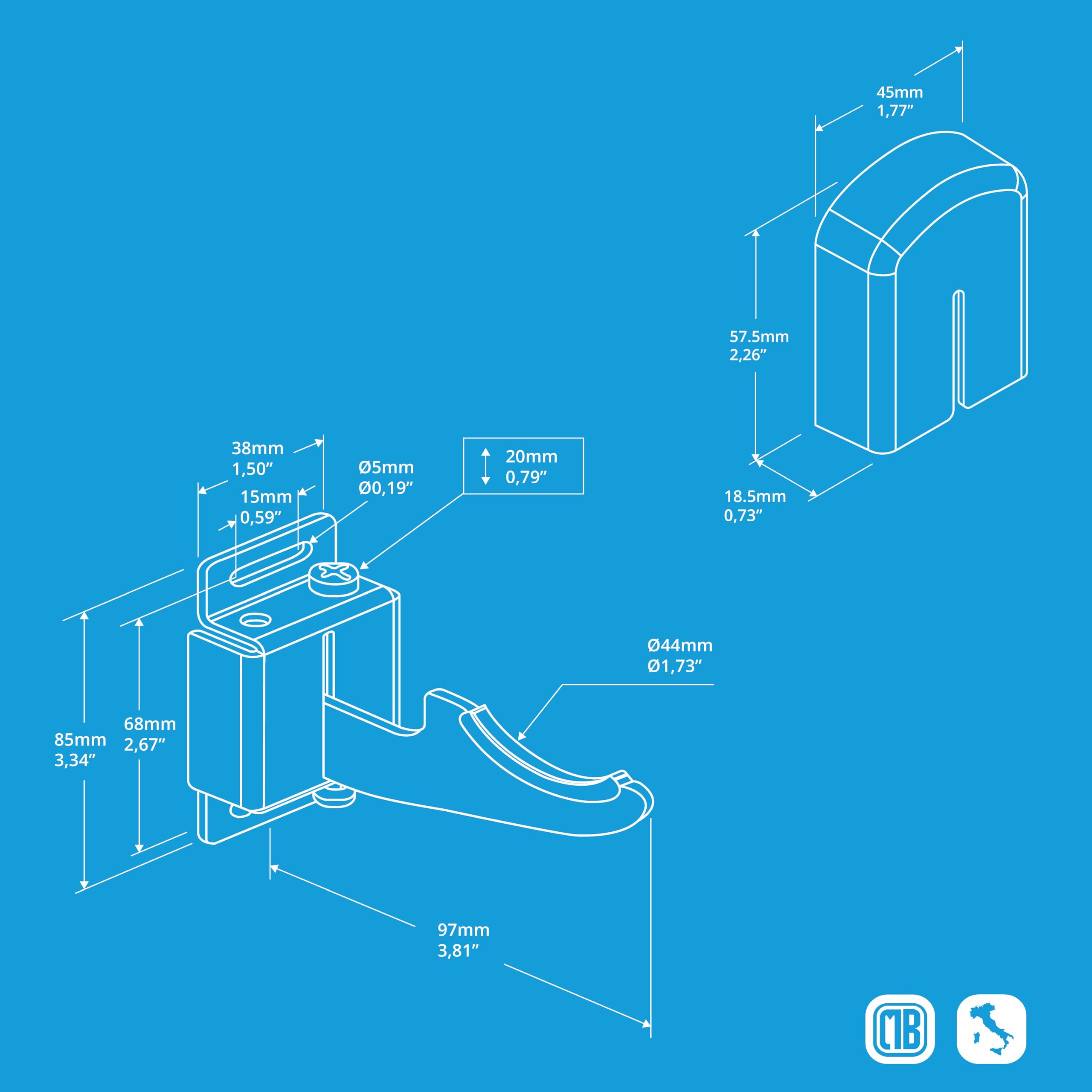Support ferroli incliné pour radiateurs aluminium - Zingué 100mm Support ferroli incliné pour radiateurs aluminium - Zingué 100mm