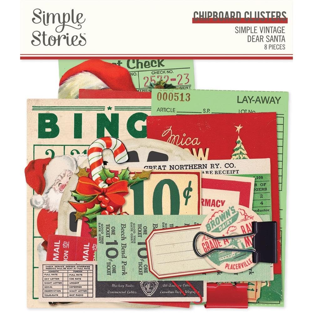 Chipboard Clusters Simple Vintage Dear Santa embellissements scrapbooking Noël