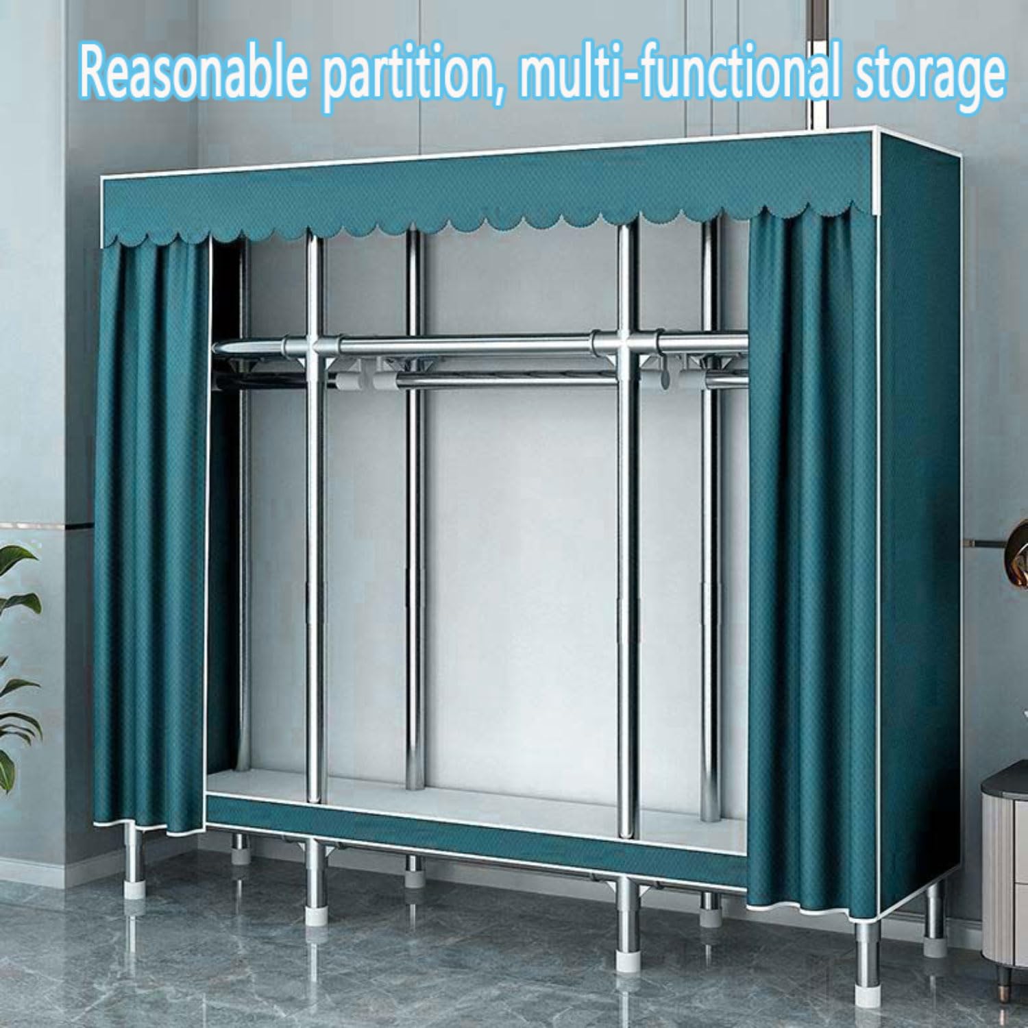 Armadio pieghevole con asta per appendere e mensole, armadio in tela per vestiti portatile, per camera da letto e soggiorno, design salvaspazio