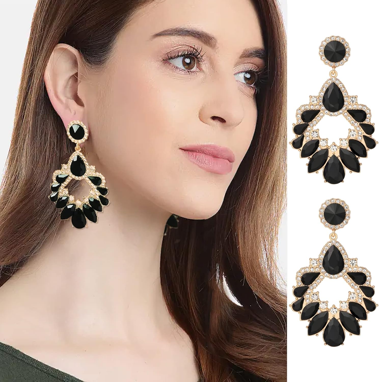 Fashion Rhinestone Statement Drop Dangle Earrings Large Colorful Crystal Chandelier Earrings for Women Bridal Wedding Party Prom - Image 3