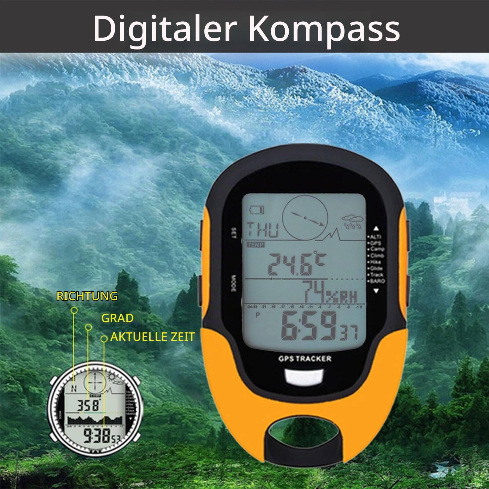 Haofy GPS Handheld, GPS Navigation Receiver Handheld USB Rechargeable Digital Altimeter Barometer