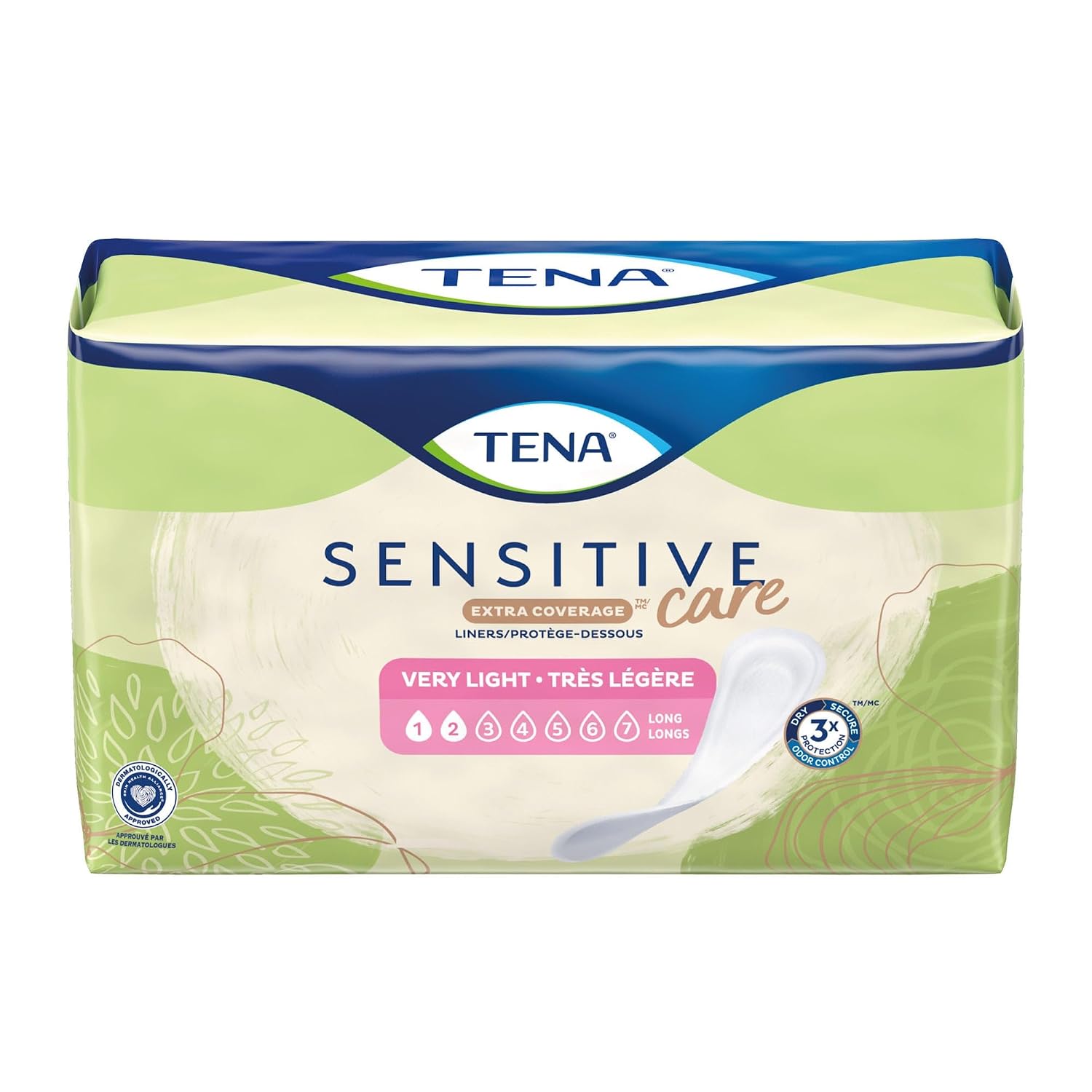 TENA Sensitive Care Extra Coverage Female Incontinent Pad Very Light Long 9" L 54291, 50 Ct