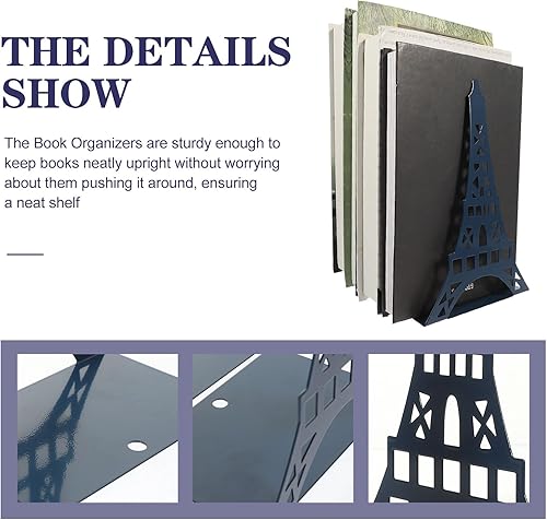Miniatura 3 de SAFIGLE Sujetalibros de metal para libros, sujetalibros creativos de la Torre Eiffel, sujetalibros negros y blancos para soporte de libros,