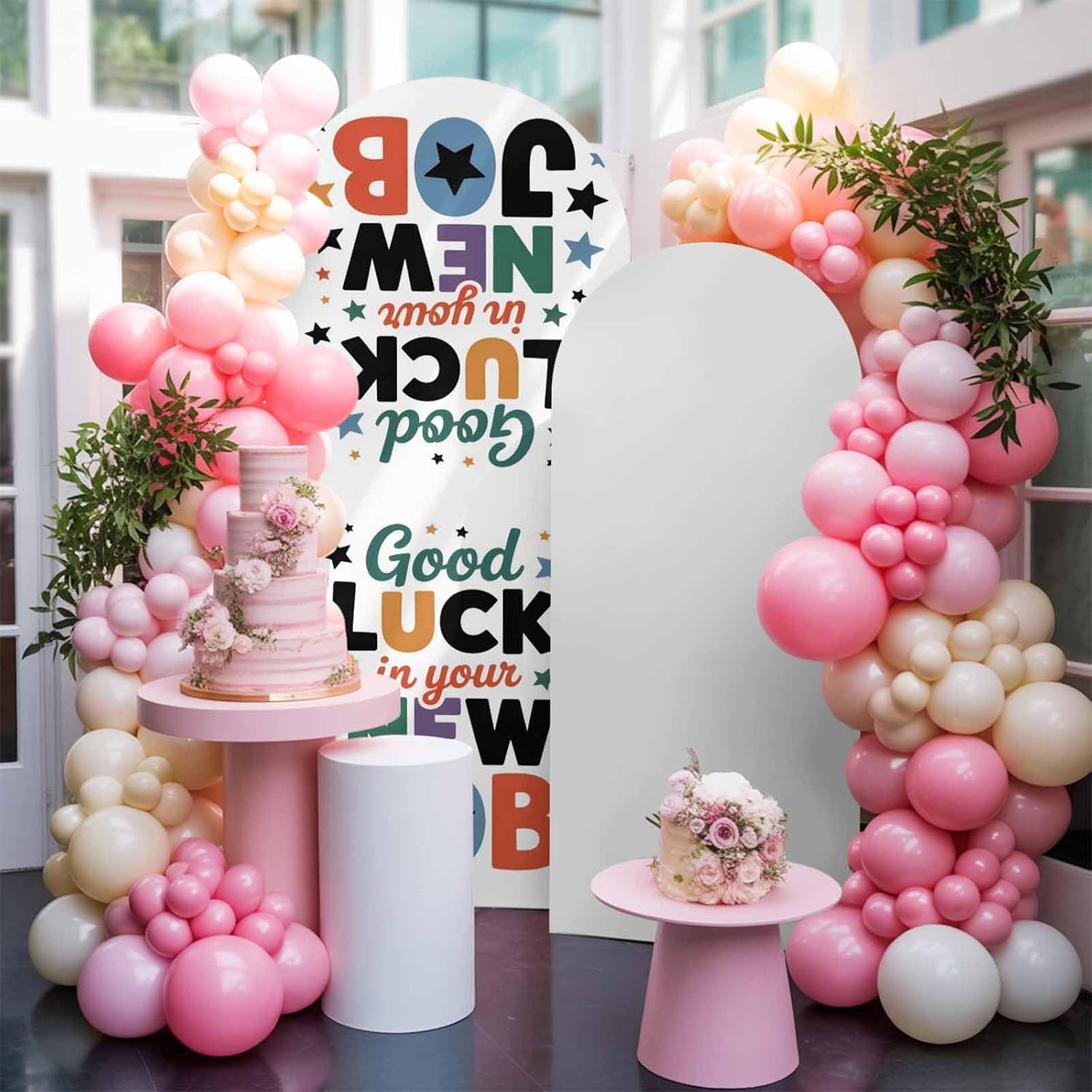 Funny Words Arch Backdrop Cover, Spandex Arch Covers for Backdrop Stand, Cartoon Colorful New Job Star 5 Ft Round Top Chiara Arches Cover Wedding Birthday Party Decorations