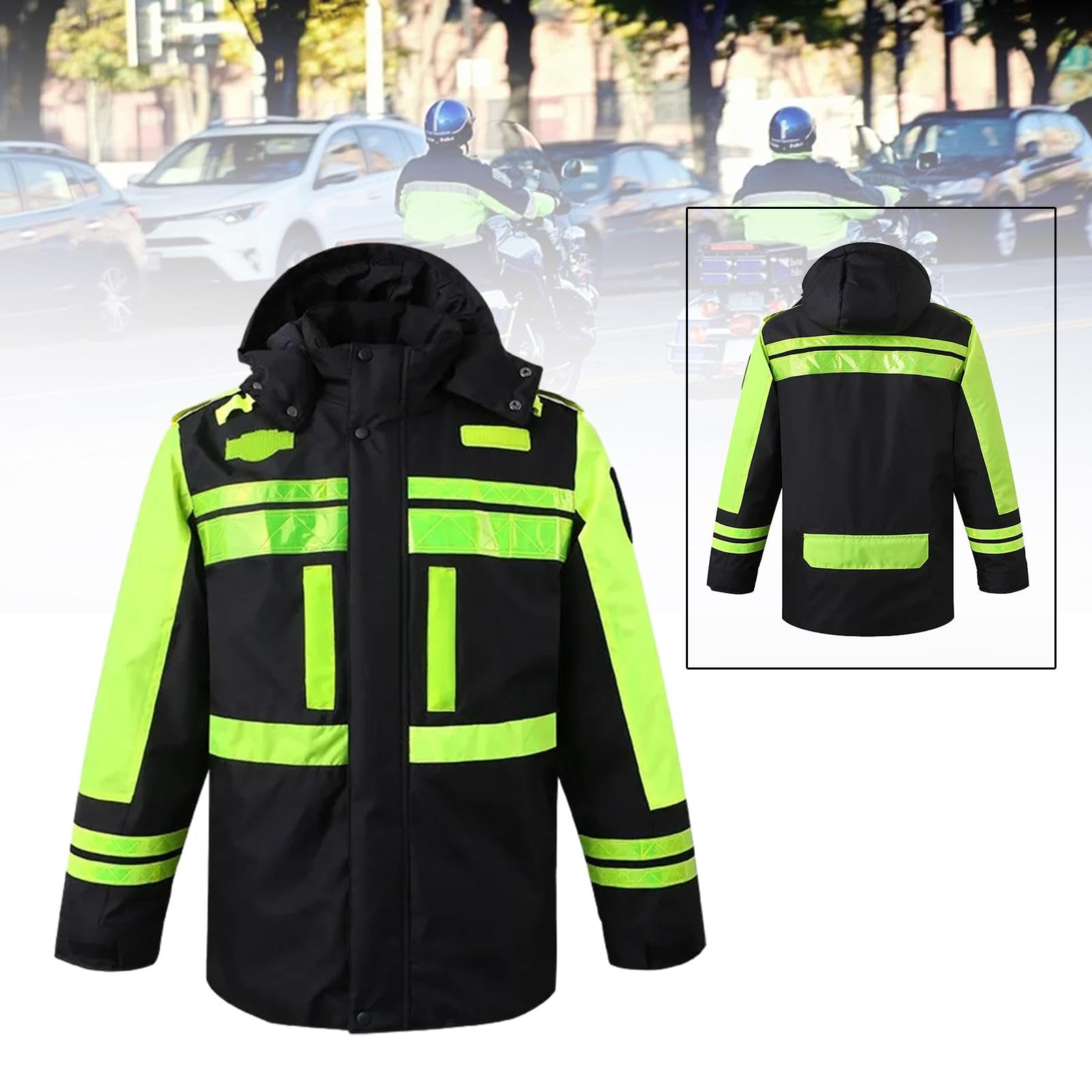 Chaqueta de Seguridad de Invierno para Hombre, Abrigo de Construcción con Capucha y Forro Desmontables, Chaqueta de Trabajo Reflectante para Actividades Exteriores, Tallas L a XXXL