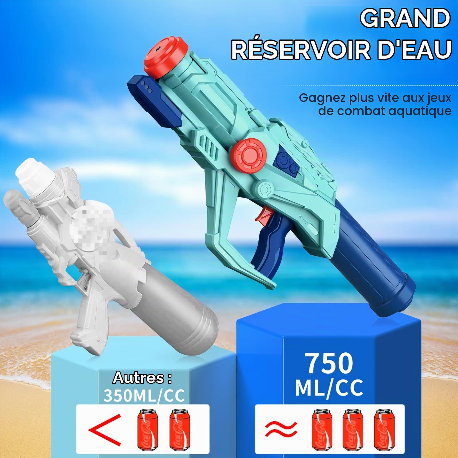 Pistolet à Eau pour Enfants et Adultes, 4 PCS XXL Fusils à Eau 22" Puissant avec 750ML, Water Soaker Guns Longue Portée 8-10M, Jouet d'Été pour Piscine, Jardin et Plage