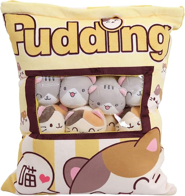 Cute Snack Pillow Stuffed Animal Toys Pudding Decorative Removable Kitty Cat Dolls Creative Toy Gifts for Teens Girls Kids