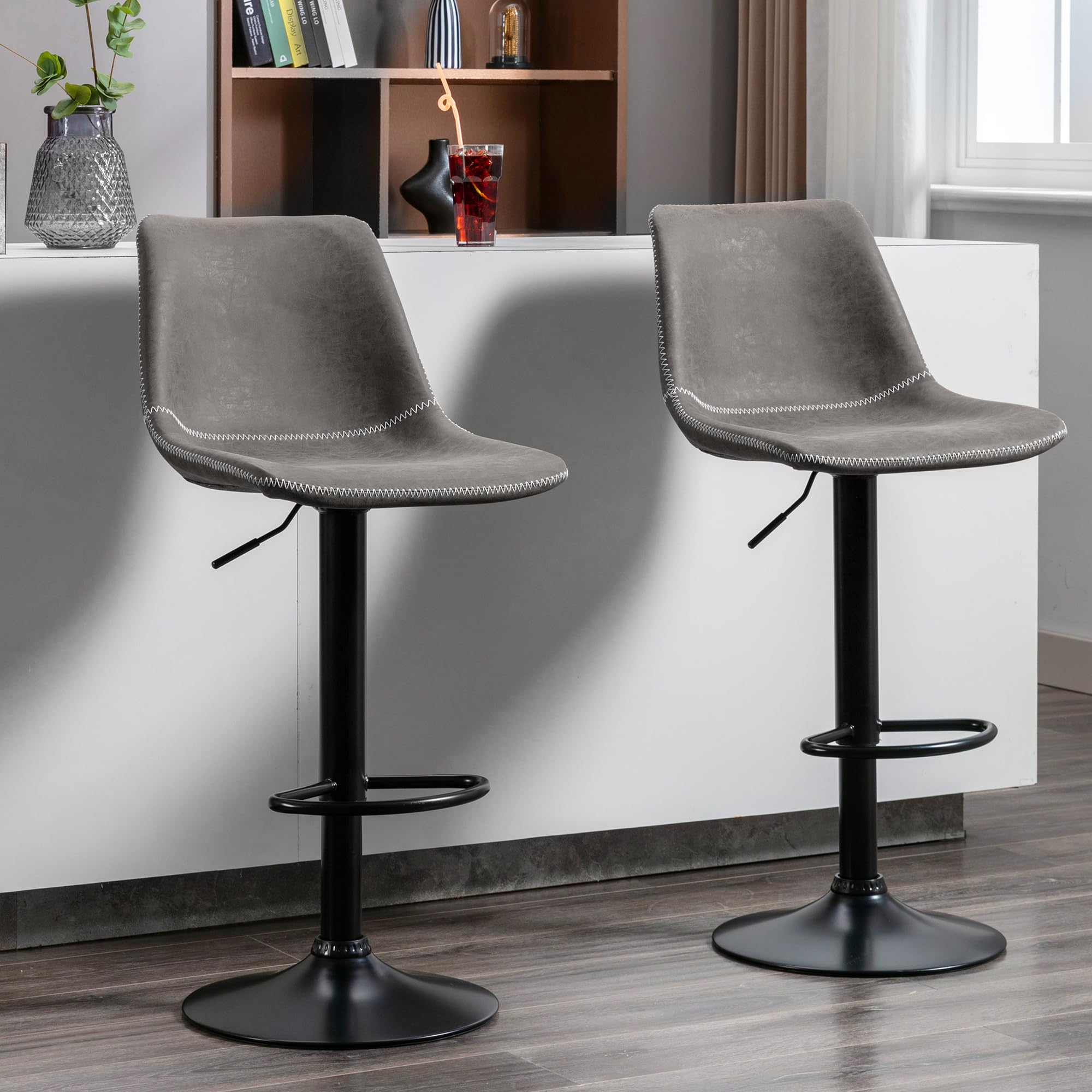 NOBPEINT Adjustable Modern Counter Height Bar Stools, 360 Swivel Bar Chairs in Gray, Set of 2