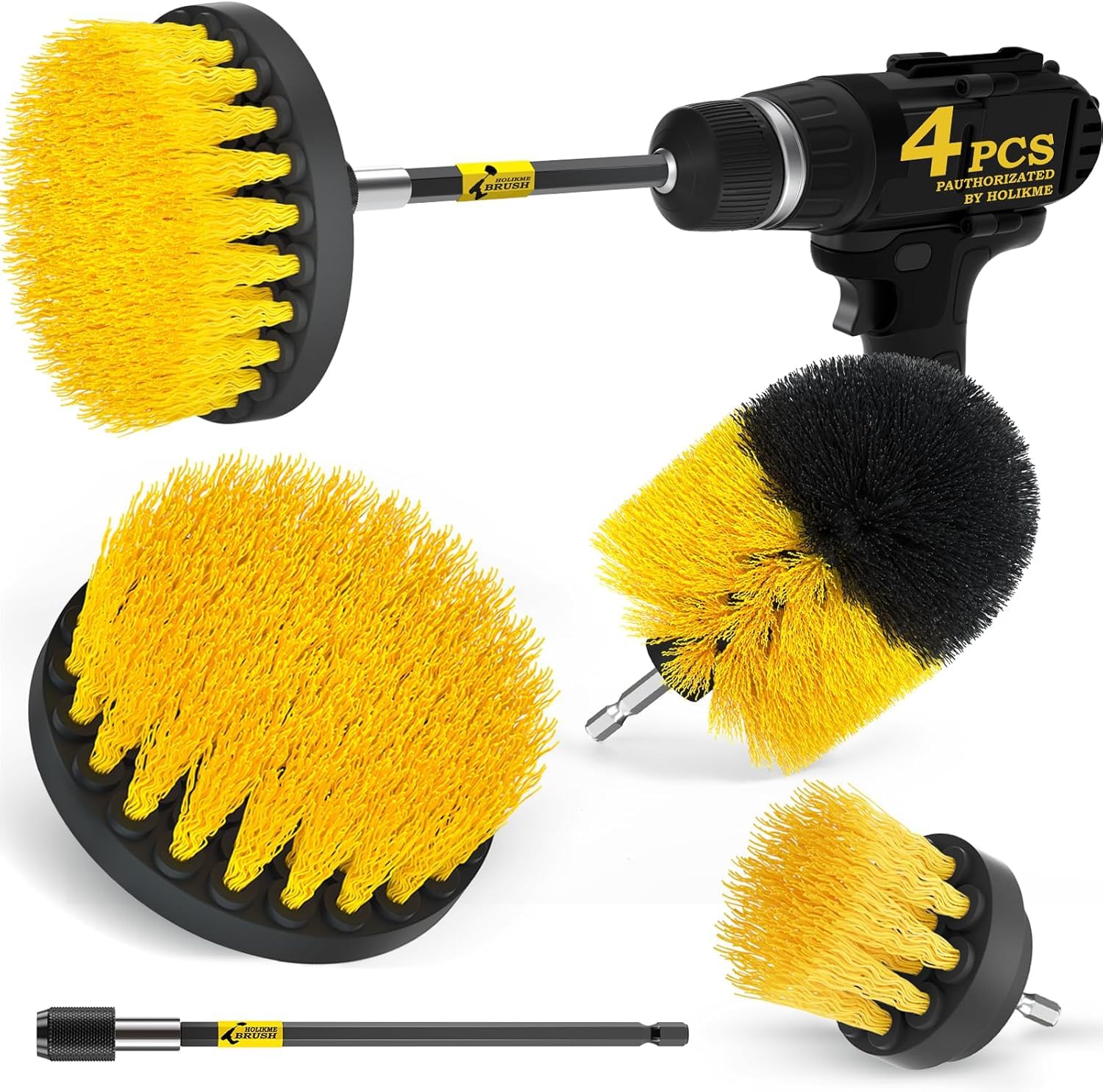 KBZONE Drill Brush Attachments Set 4Pack, Scrub Pads & Sponge, Buffing Pads, Power Scrubber Brush with Extend Long Attachment, Car Polishing Pad Kit,Cleaning Supplies，Shower Scrub,Scratch Brushes-image-26
