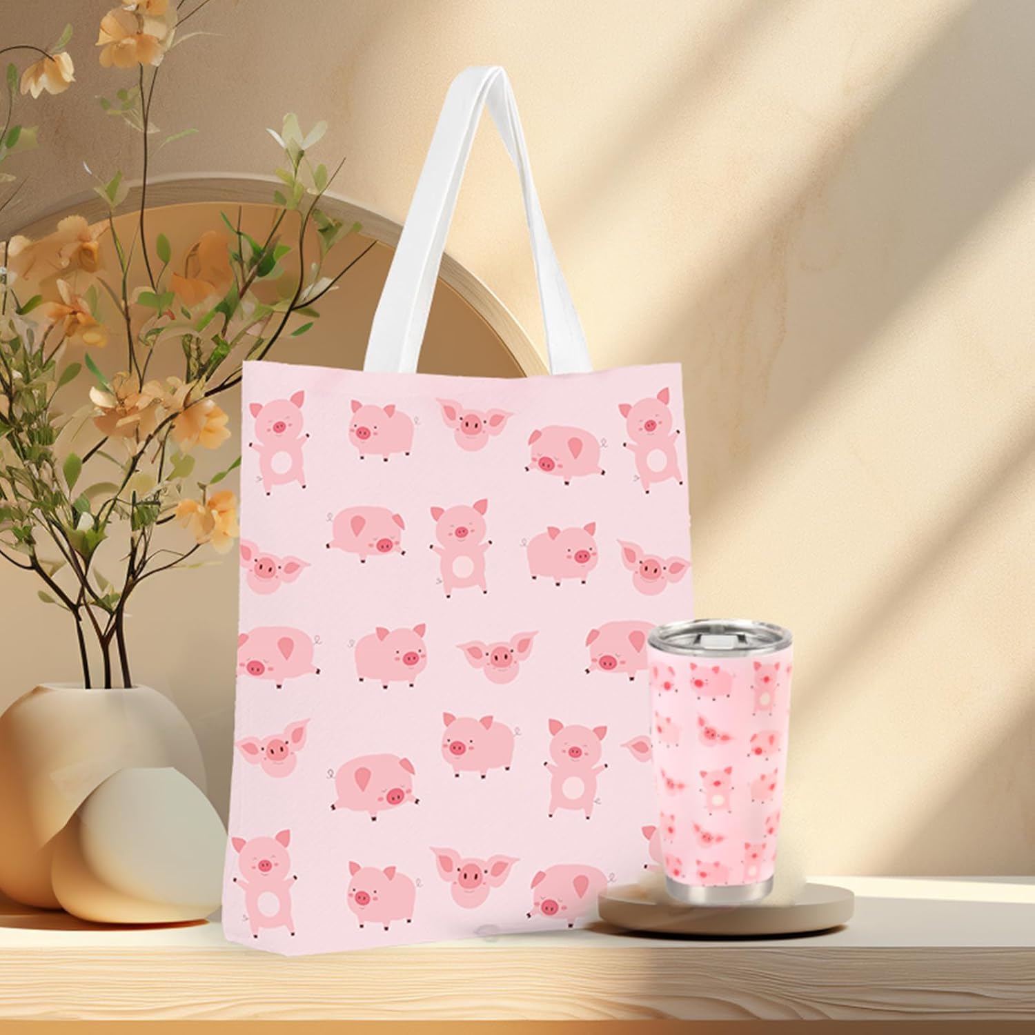 Pig Gifts, Including 20 oz Stainless Steel Pig Tumbler with Lid and Straw, Reusable Pig Tote Bag & Pig Socks, Cute Pig Print Gifts, Birthday Gifts for Pig Lovers Women Girls (Pink) - Image 4