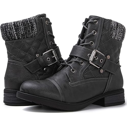 GLOBALWIN Women's Ankle Booties Fashion Combat Boots
