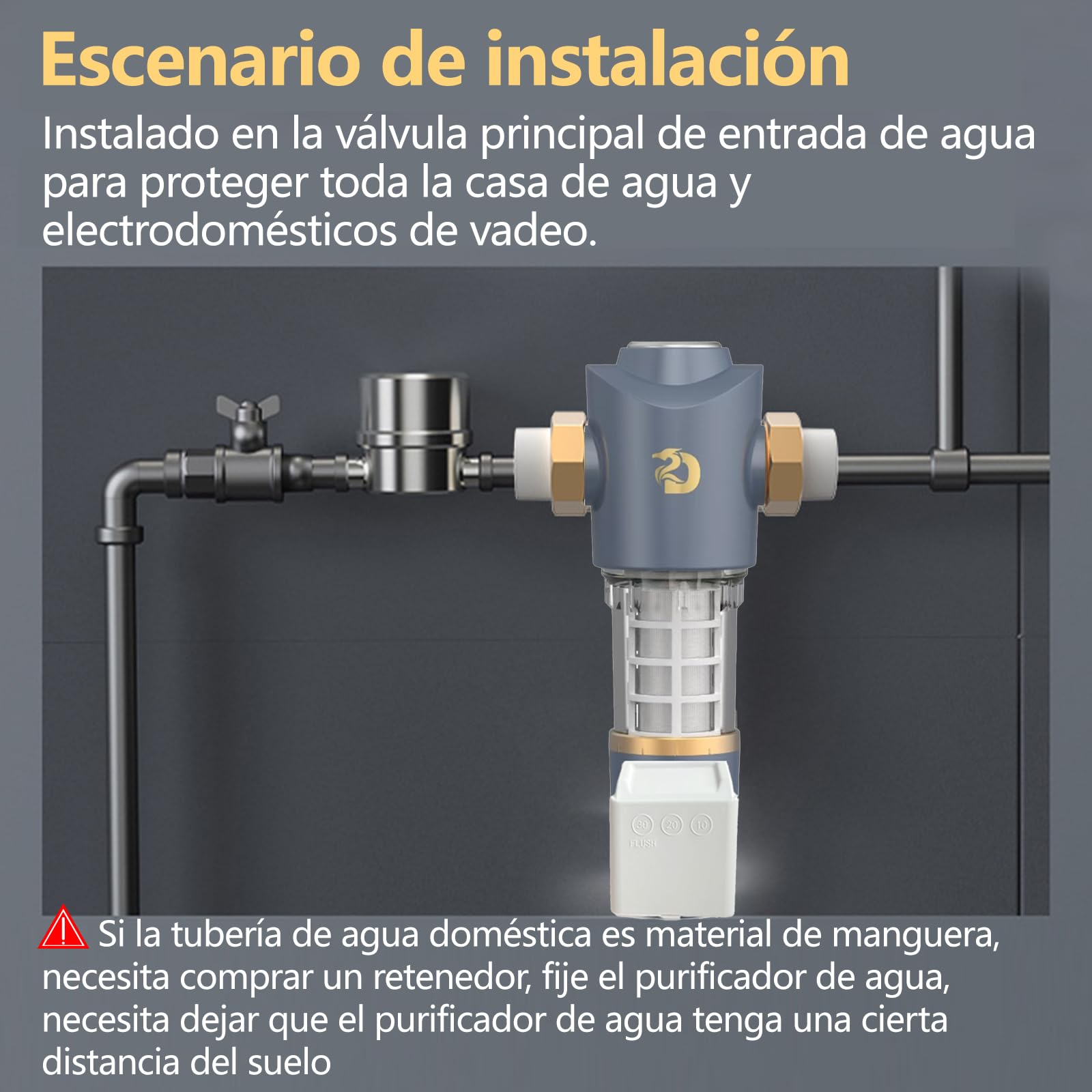 DAWNRISE Sistema de filtración para toda la casa. Flujo de 6 t/h, filtración rápida, certificado CE. Elimina el 99.99% de arena, óxido, huevos de parásitos y partículas grandes.