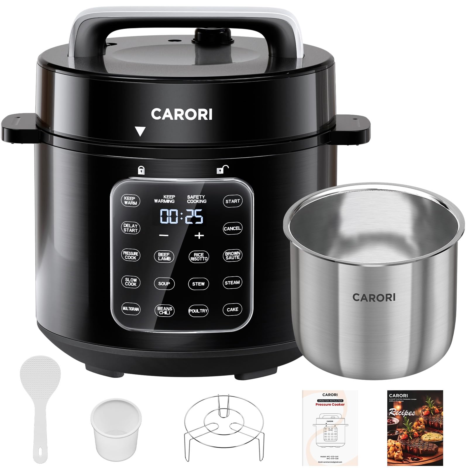 Electric Pressure Cooker 6 Qt, 9 Functions Programmable Instant Pot with IMD Touchscreen, Rice Cook, Slow Cook, Steam, Sauté, Warm, 16+ Safety Features, 1000W Black 6 Quarts Black