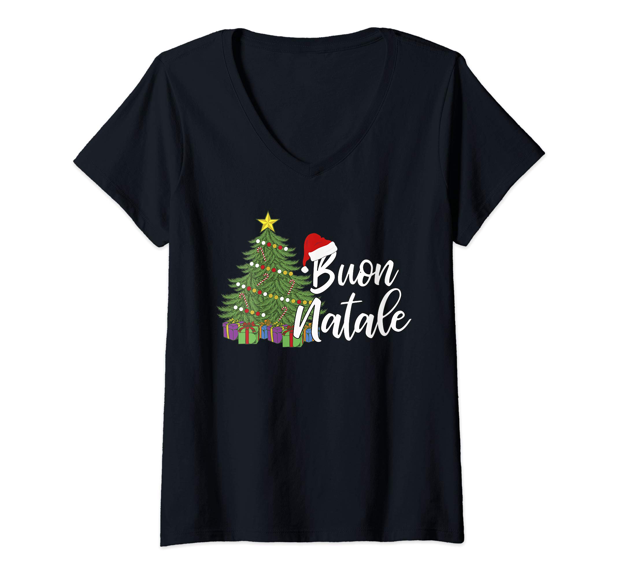 Womens Italian Christmas Tanti Auguri Regalo Ideale Buon Natale V-Neck T-Shirt