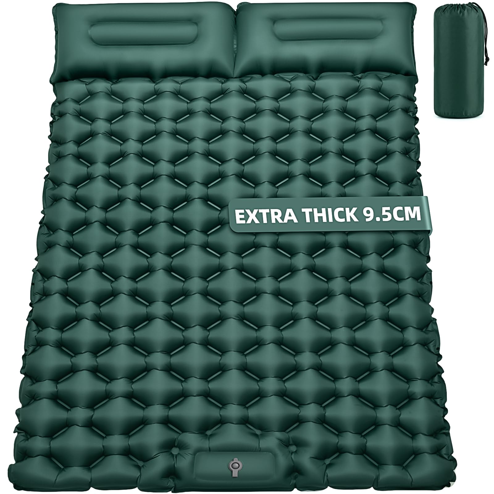 Sleeping Pad Camping Mat Double 9.5CM Thickness, 204x130CM Self Inflating Camp Mattress Outdoor Ultralight Air Bed Built-in Foot Pump Waterproof Compact Sleeping Mat for Backpacking, Beach, Tent