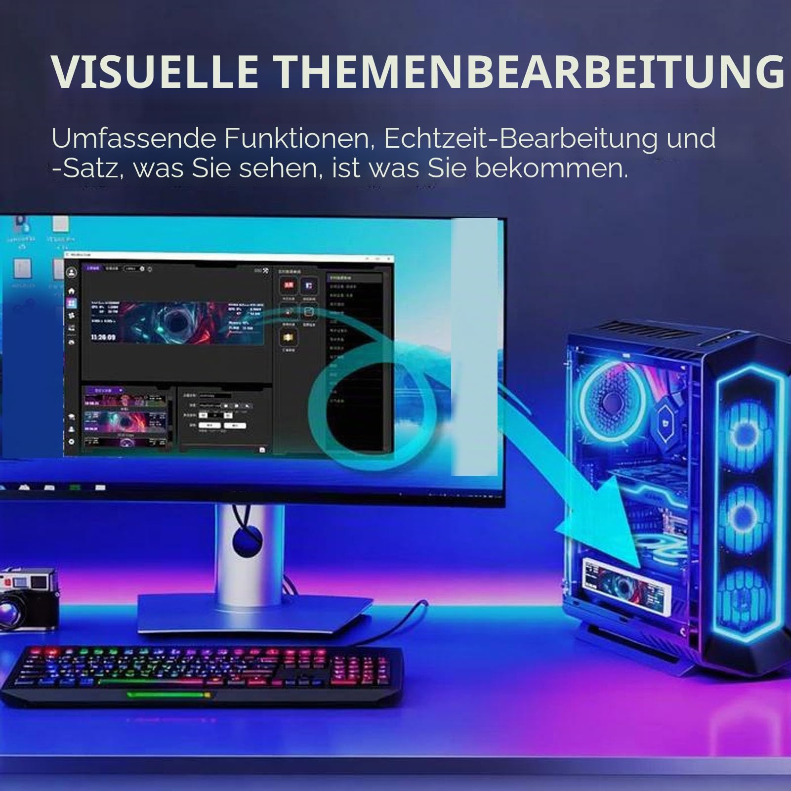 Dpofirs 9,2 Zoll FHD PC Temperaturanzeigefeld, Sekundärer Computerbildschirm mit Dynamischen Videothemen und Einzelkabel Einrichtung für CPU GPU Überwachung und Benutzerdefinierte (White)