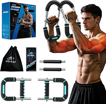 Twister Arm Trainer Chest Workout Equipment for Men & Women, Adjustable 5 Resistance 40-130 lbs Home Gym Strength Trainer with Anti-Slip Handles & Carry Bag Blue