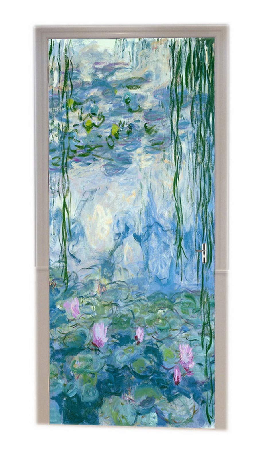 Sticker Porte 3D Nénuphars Claude Monet - Affiche Murale 83x204 Cm Décor Floral Élégant