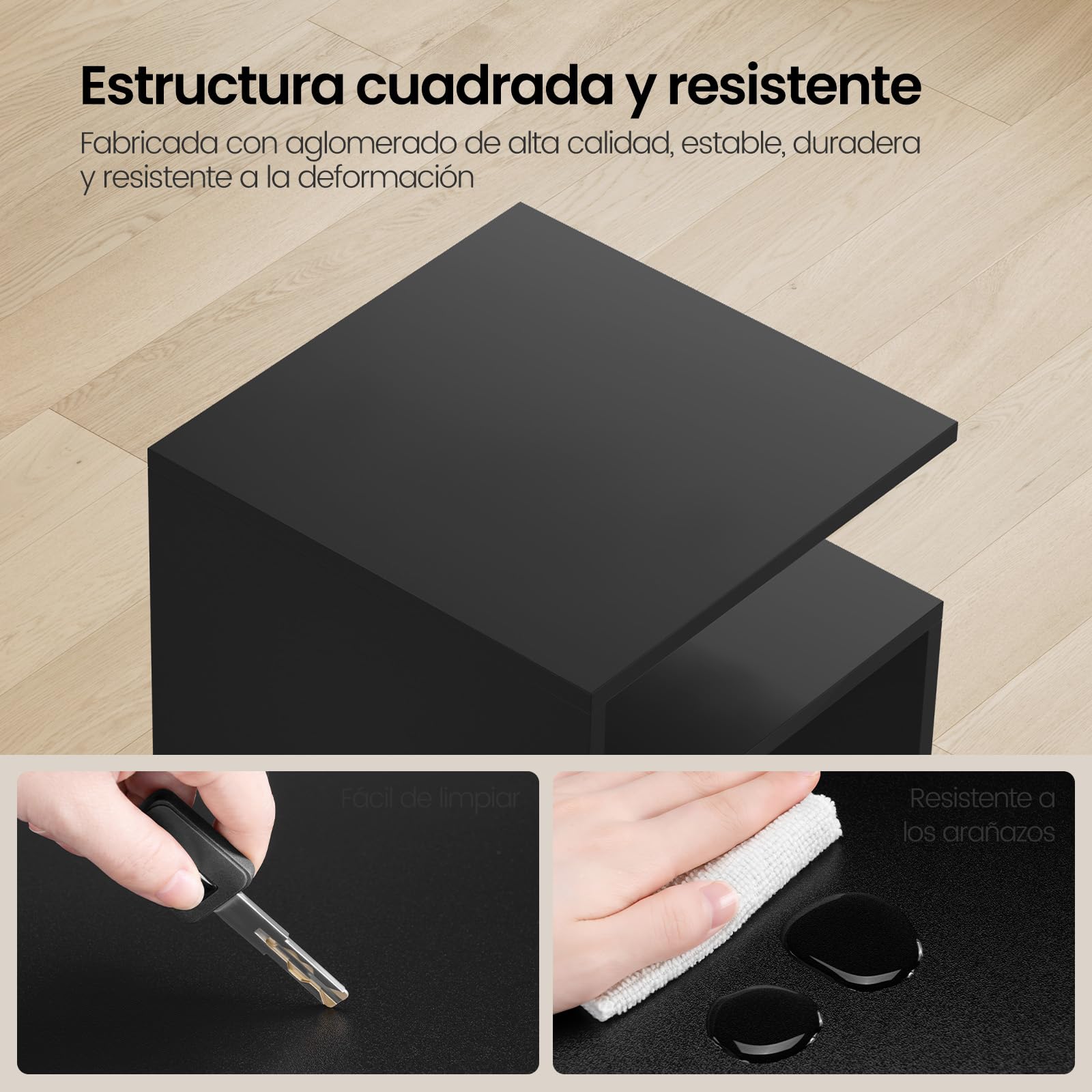 EUGAD Mesita de Noche Pequeña Negra con Compartimentos Abiertos, 35x35x41,5 cm, Mesilla Moderna para Dormitorio Pequeño, Cama y Sofá Salón, 0006CTG