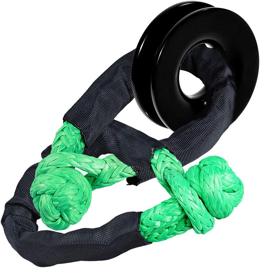 Astra Depot Winch Recovery Snatch Ring 41000lbs & 1/2" Protective Sleeves Soft Shackle for Towing Straps ATV UTV Truck 4WD Off-Road (Set, 2 Green Shackle&1 Black Ring)