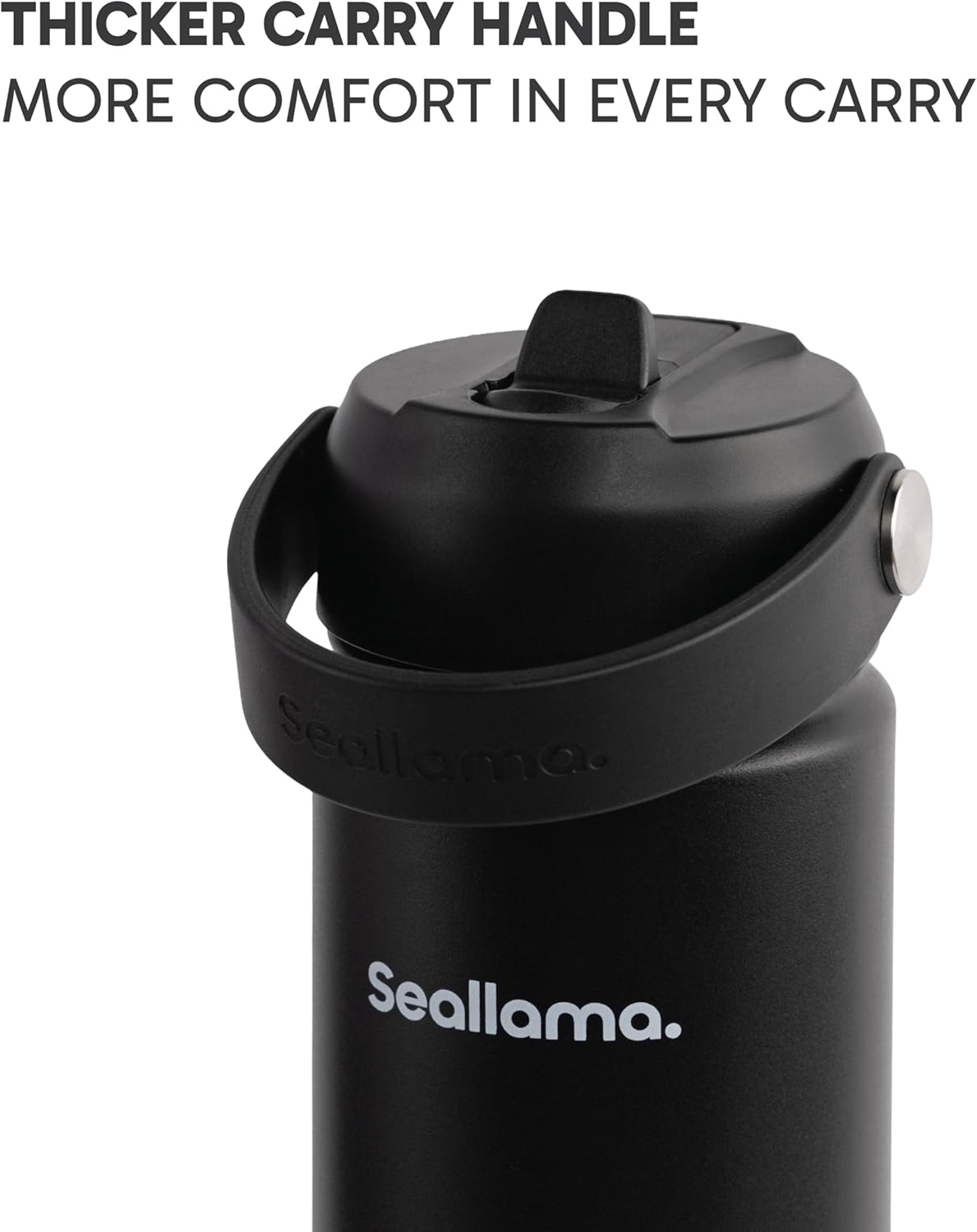 SEALLAMA Stainless Steel Wide Mouth Water Bottle - 2 Lids (Flex Straw Lid) and Double-Wall Vacuum Insulation - Leak Proof, BPA-Free, for Travel, Sports, School, and Car (Midnight, 22 Ounces)