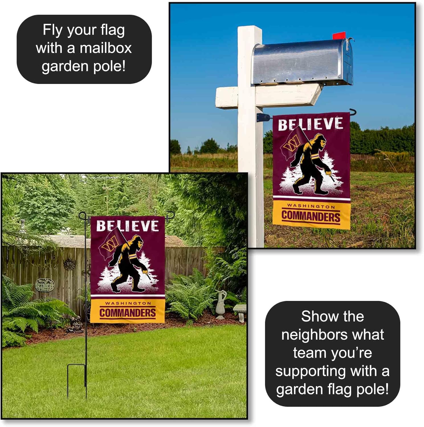 Washington Commanders Bigfoot Sasquatch Believe Yard Garden Banner Flag - Image 4