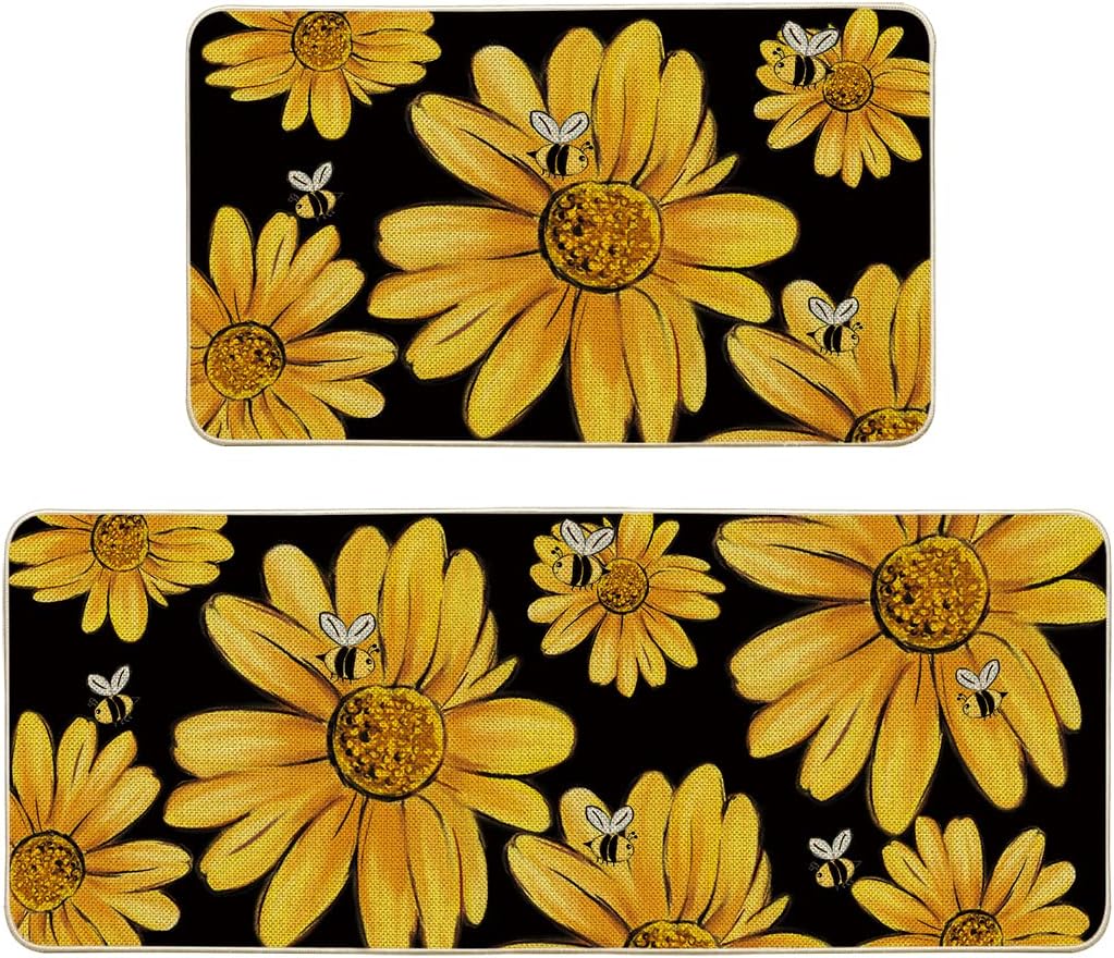 Artoid Mode Sunflower Bees Summer Kitchen Mats Set of 2, Seasonal Fall