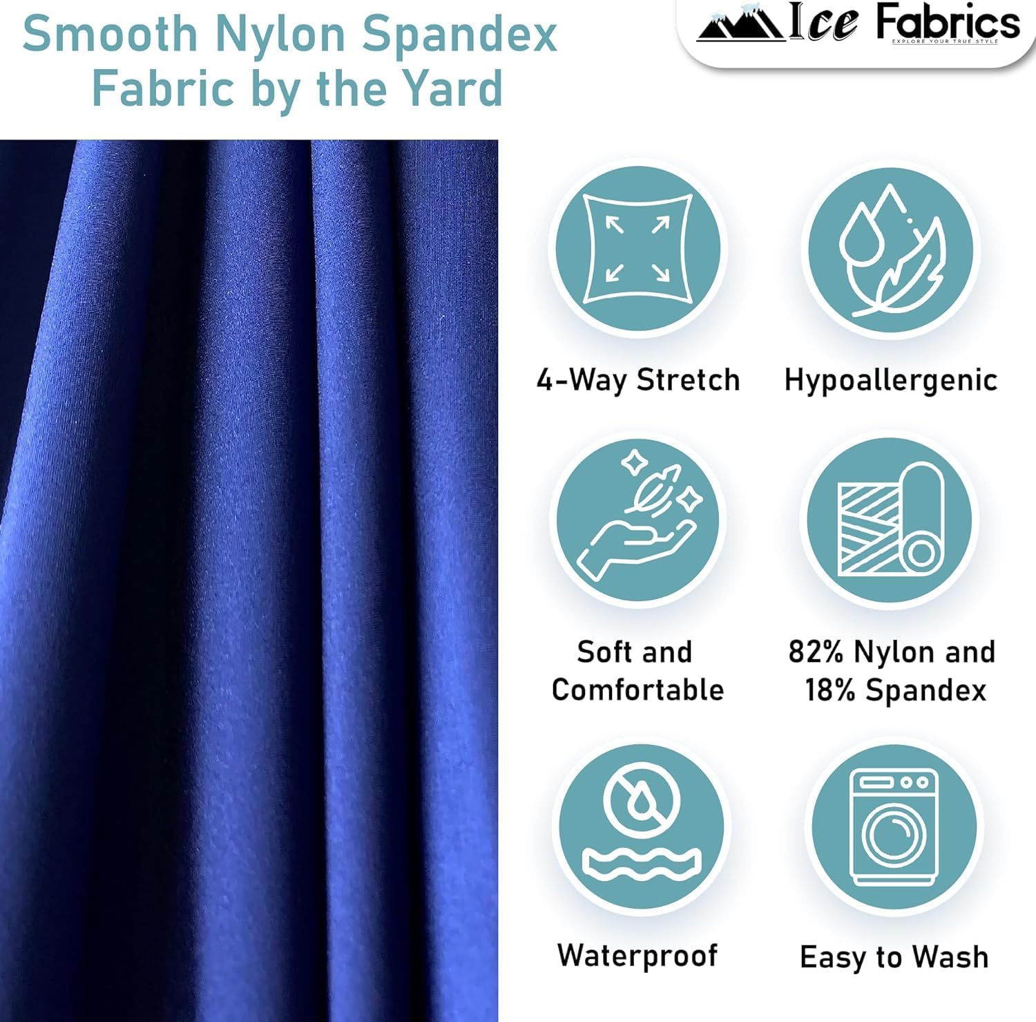 Ice Fabrics Nylon Spandex Fabric by The Yard - 60" Wide Spandex Swimwear Fabric - 4 Way Stretch for Active Wear, Yoga Pants, Swimsuits and Table Cloths - Black - 20 Yards