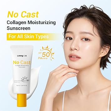 No Cast Moisturizing Sunscreen SPF50 PA++++ Collagen Facial Sunscreen Korean Sunscreen with Hyaluronic Acid, Oil Free, No White Cast Natural Sunscreen for All Sensitive Skin Type