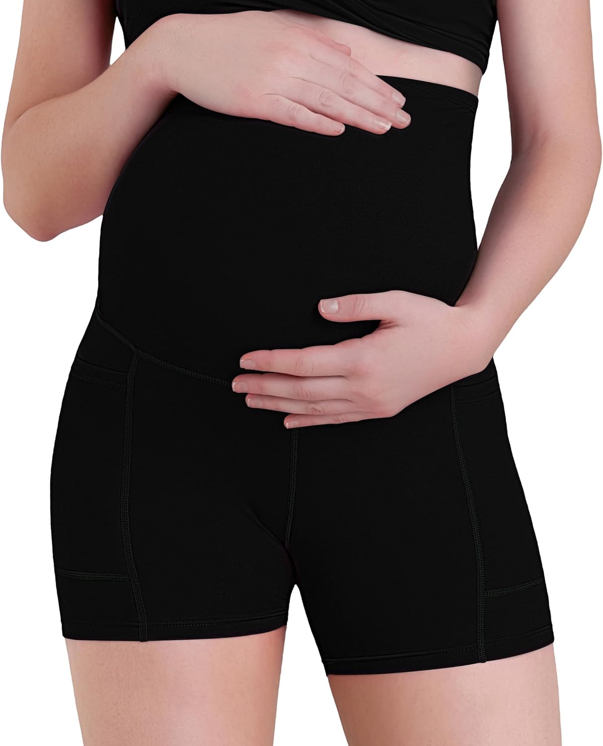 Sunzel Women's Maternity Yoga Shorts with Pockets Over The Belly Pregnancy High Waisted Comfy Stretchy Biker Workout Shorts