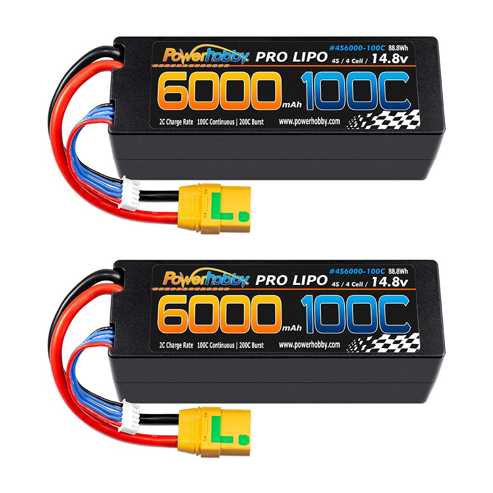 Hobbypower Powerhobby 4S / 4-Cell 14.8v 6000mah 100c Lipo Battery w XT90 Hard Case 4-Cell (2 Pack) Fits : Arrma Kraton Tyhpon Senton Tailon Outcast FAZON