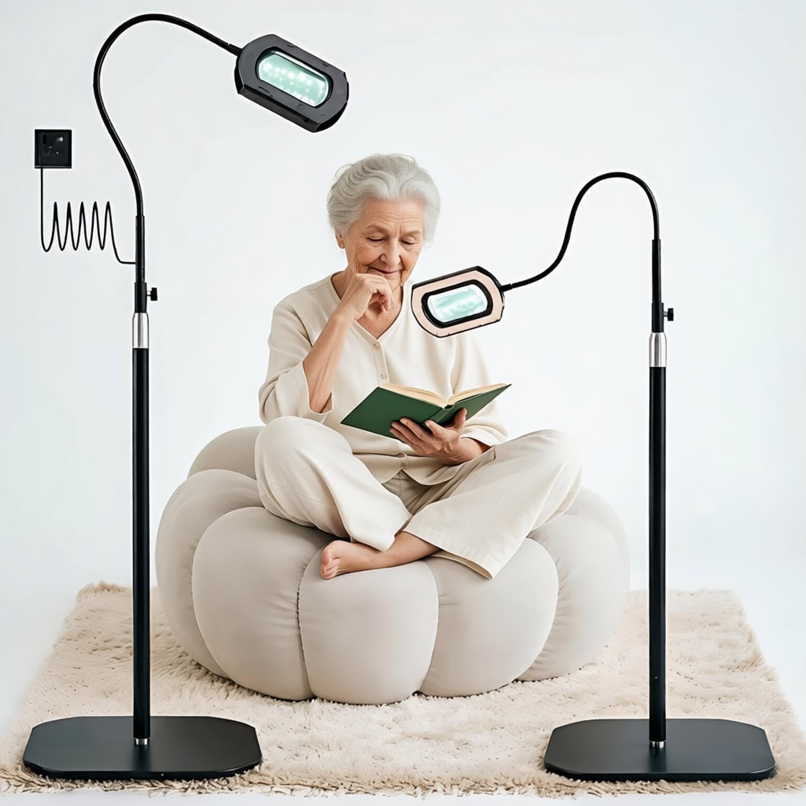 Lente d'ingrandimento 10x con luce, lampada da terra 3 in 1, lente d'ingrandimento in 5 colori per anziani, ideale per la lettura, la pittura, l'arte, l'artigianato, il cucito e i lavori di precisione