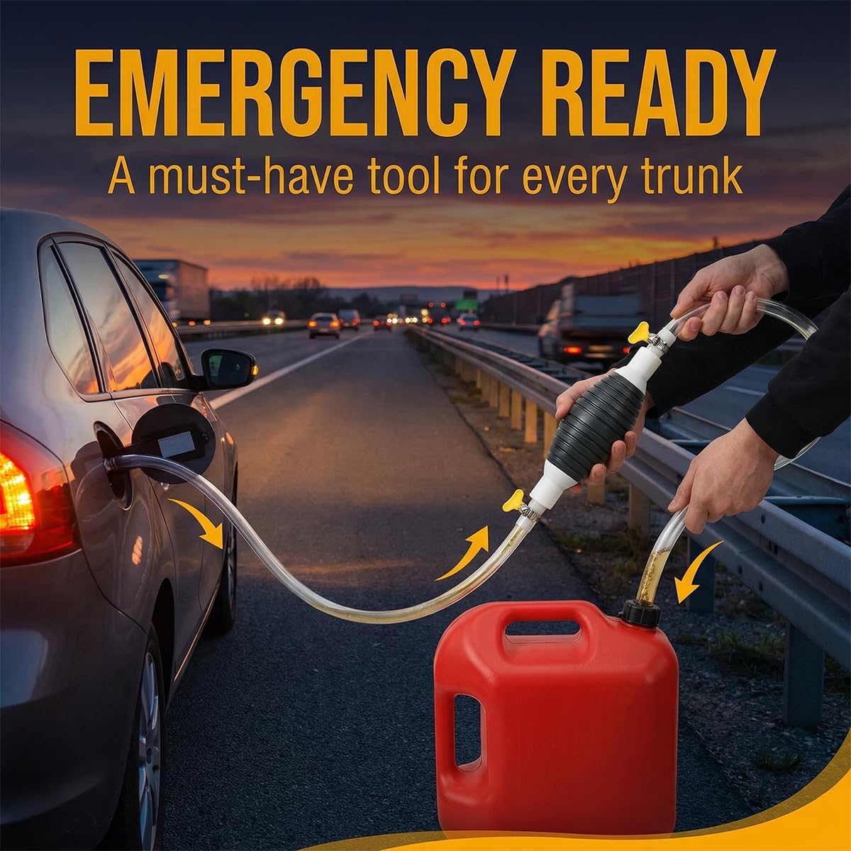 Multifunctional Car Liquid Siphon Pump, High Flow Manual Fuel Siphon Transfer Hand Pumps with 4.92FT Hose Clamp, Portable Auto Oil Petrol Diesel Transfer Tool, Universal for Vehicles