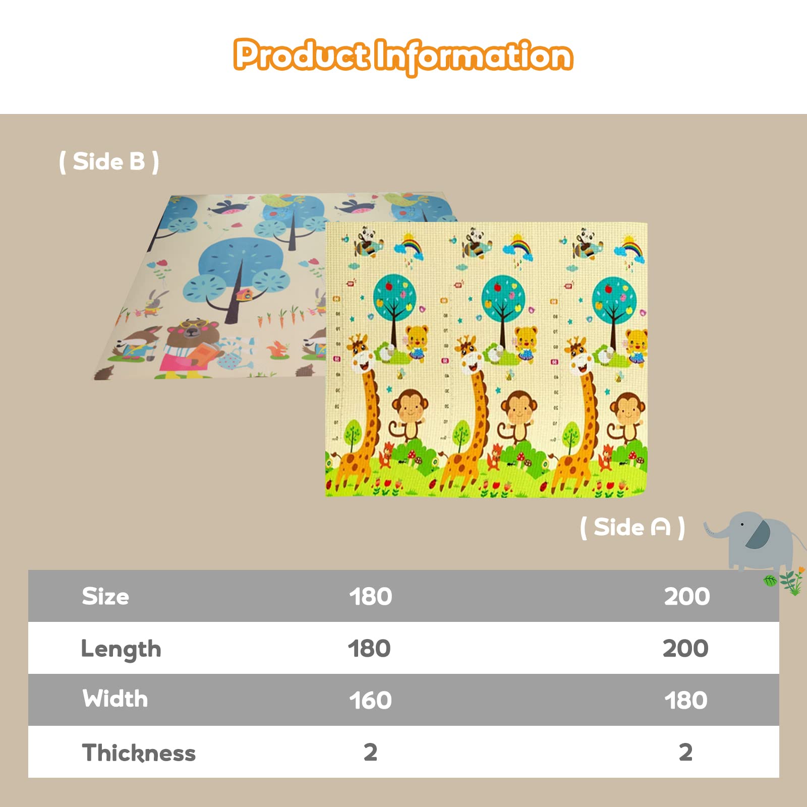 Ergocar Tappeto per Bambini, XPE Tappetino da Gioco Pieghevole, Tappeto Gioco Neonato con Motivo Animale, Impermeabile e Reversibile Tappeto per Camera per Bambini