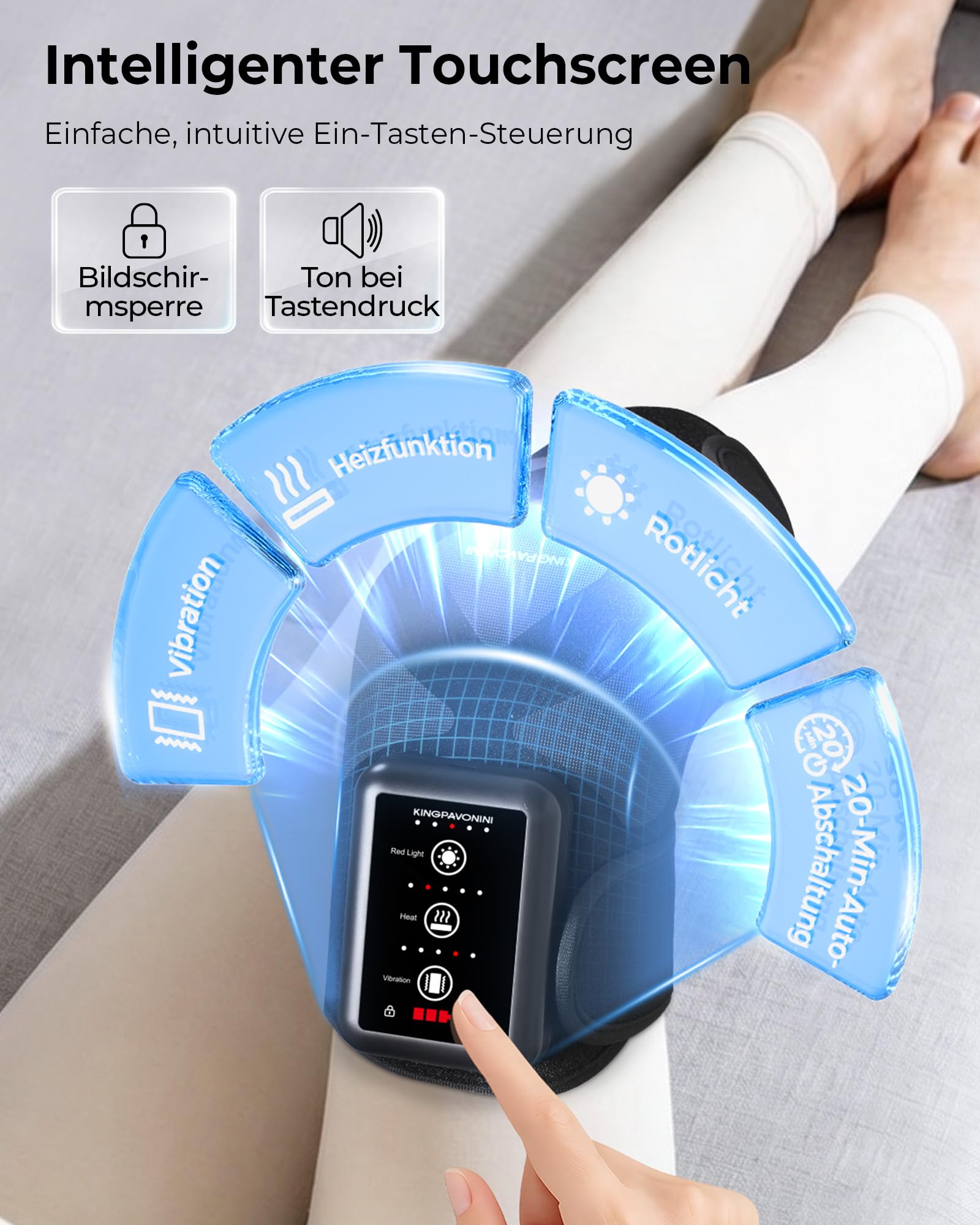 KingPavonini Kabellose Kniemassagegerät mit Wärme, Rotlichttherapie und 4-Motor-Vibration, Kniebandage Massagegerät gegen Knieschmerzen, 5 Wärmestufen & 5 Rotlichtmodi, Geschenk für Mama Papa(1 Stück)
