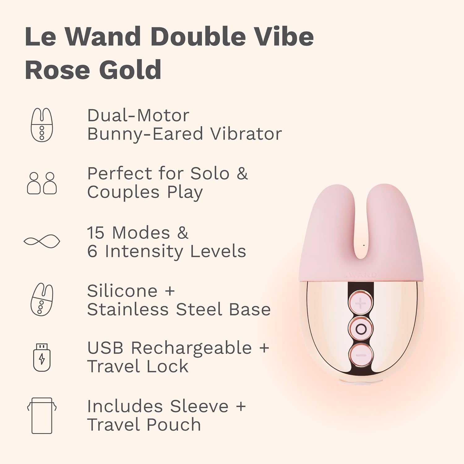 Le Wand Double Vibe Vibrator - Wand Massager, Rechargable Vibrating Massagers, Sex Toys for Adults (Rose Gold)