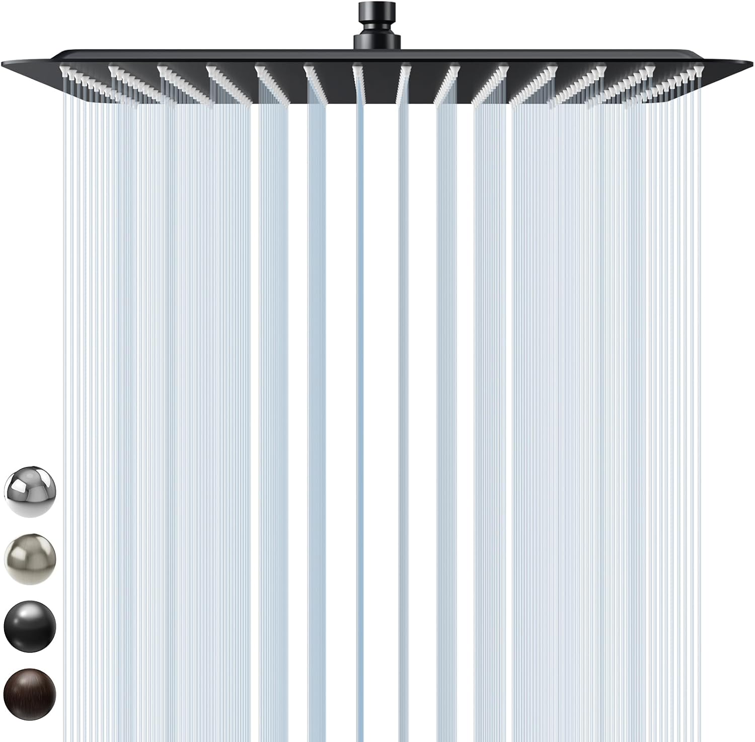 SR SUN RISE Luxury 16 Inch Extra Large Square Stainless Steel Shower Head High Pressure Rainfall Showerhead Ultra Thin Water Saving Matte Black 2.5 Gpm