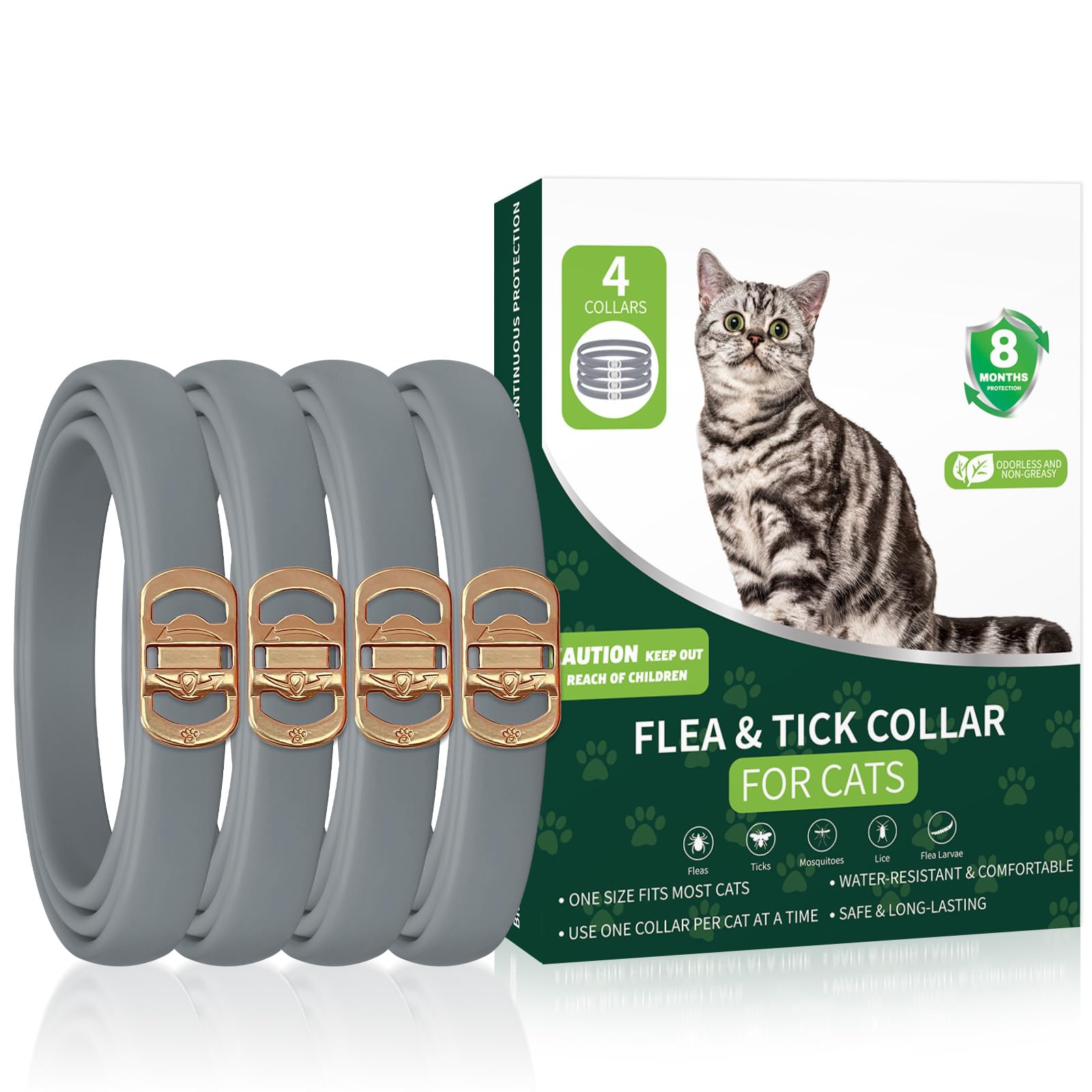 4 Pack Flea Collar for Cats, 32 Months Flea and Tick Prevention for Cats