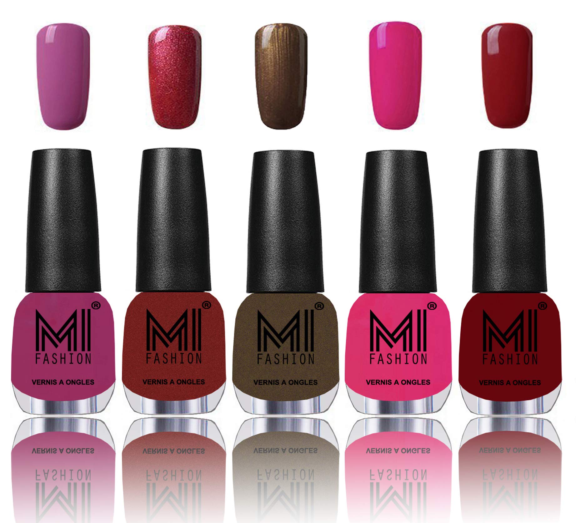 MI Fashion® 7 Days Lasting Premium Nail Polish Shades - Pucker Up Plum,Lava Lust,Metallic Coffee,Passion pink and Mighty Maroon-image-26